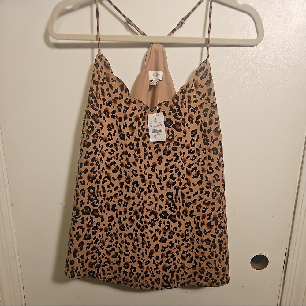 J Crew Leopard Animal Print Scallop Cami Top Size 4